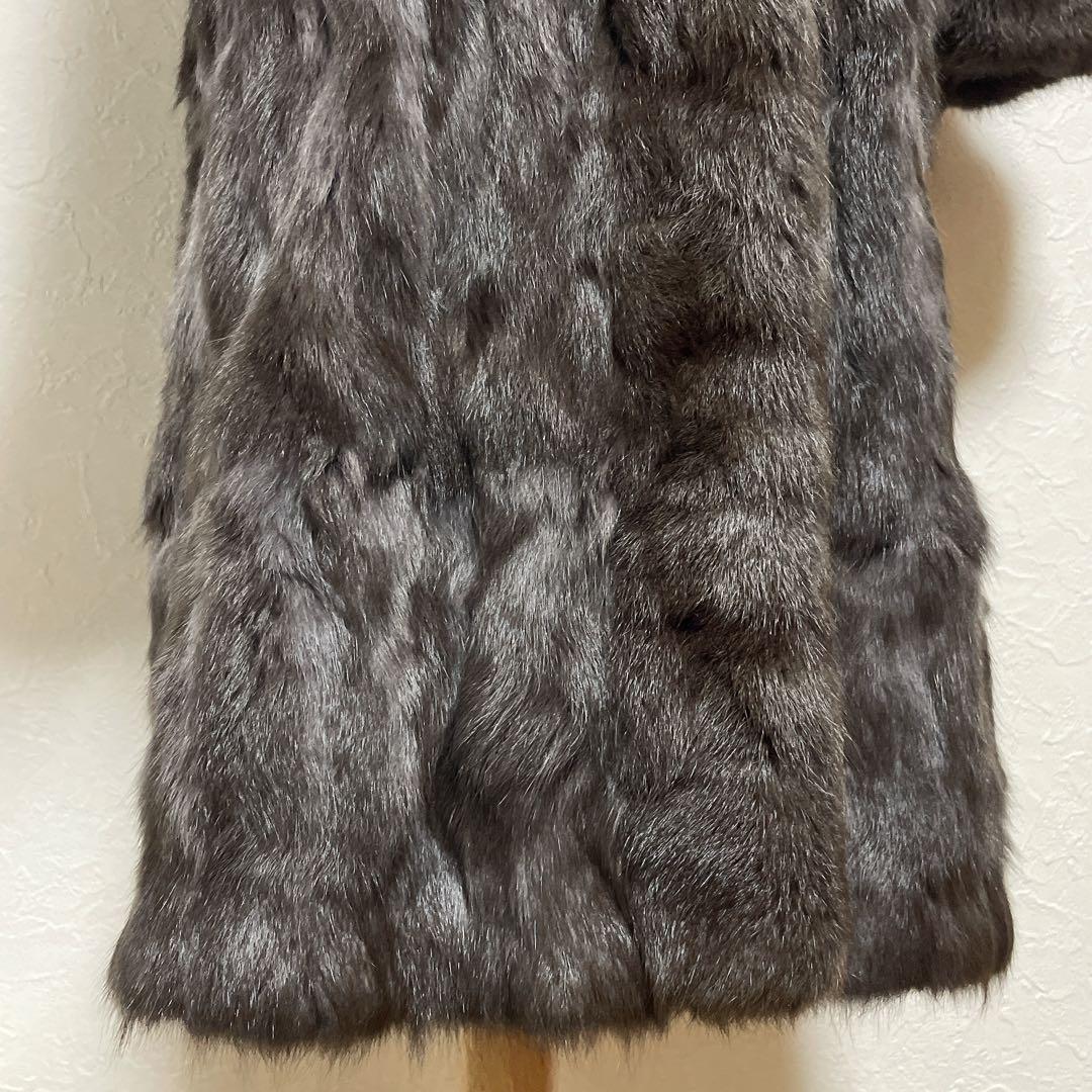 【美品】高級シルク100% ロシアリス リバーシブルロングコート L〜LL 毛皮
