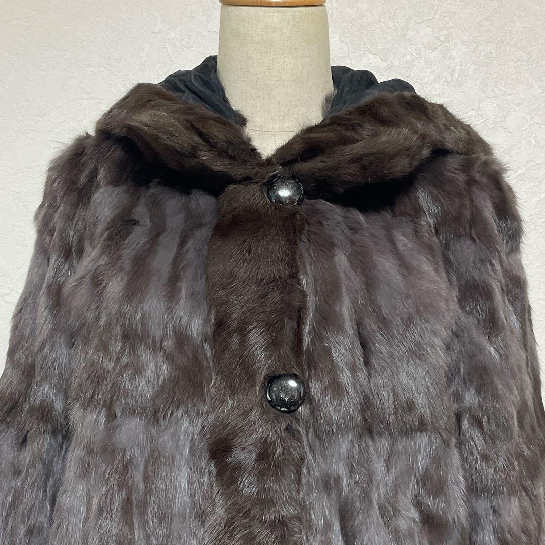 【美品】高級シルク100% ロシアリス リバーシブルロングコート L〜LL 毛皮