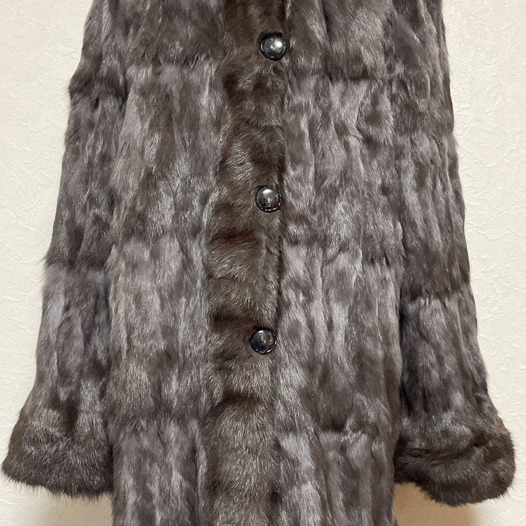 【美品】高級シルク100% ロシアリス リバーシブルロングコート L〜LL 毛皮