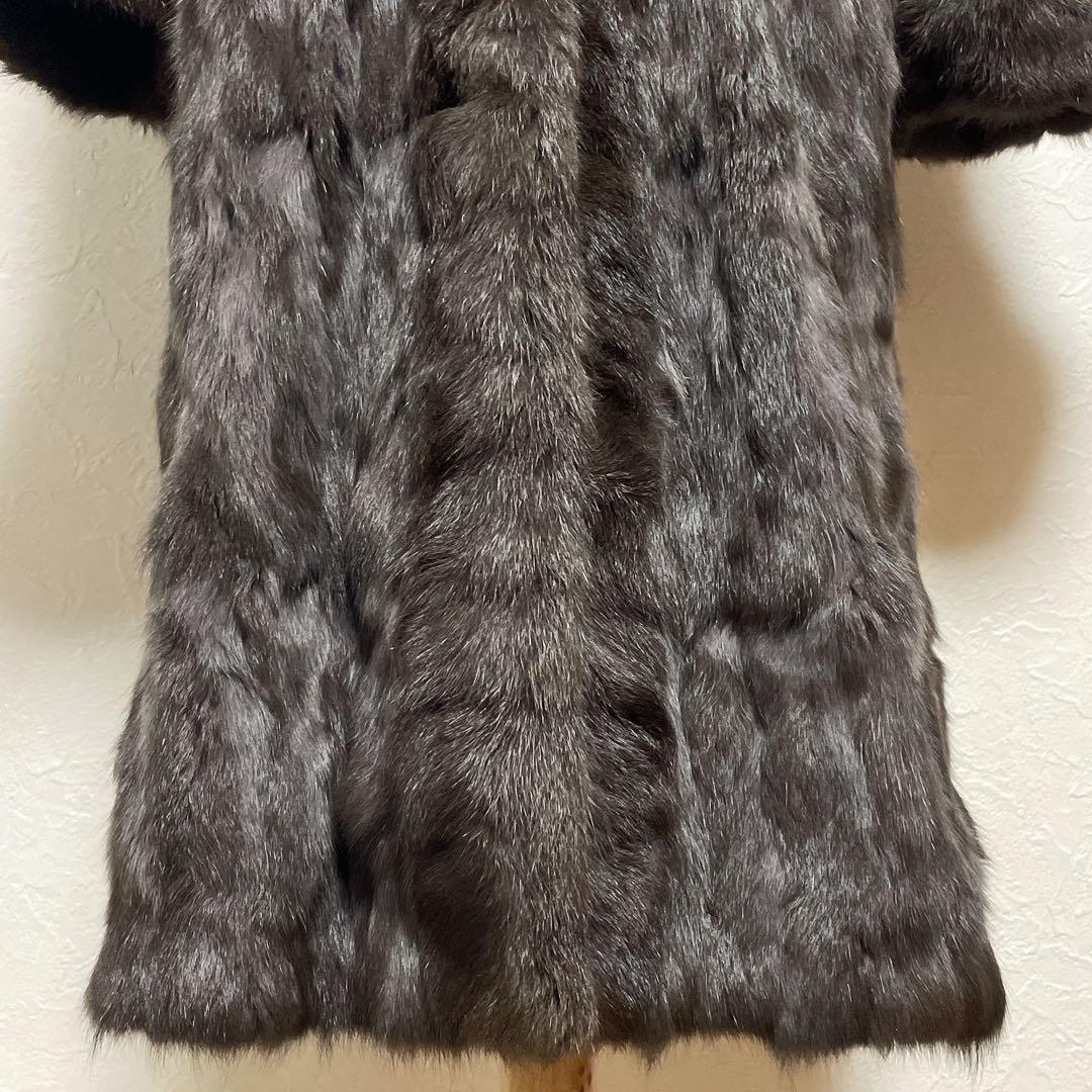 【美品】高級シルク100% ロシアリス リバーシブルロングコート L〜LL 毛皮