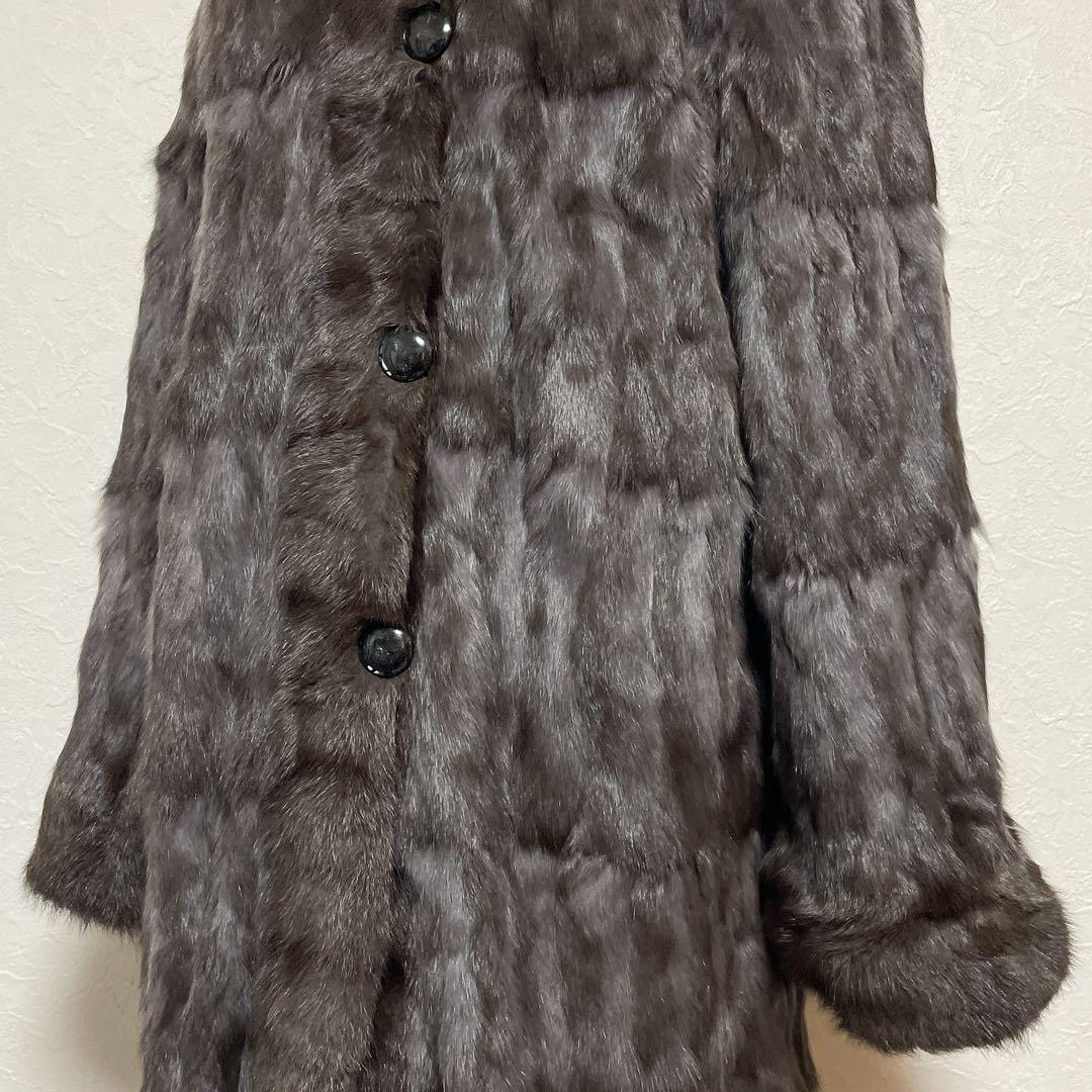 【美品】高級シルク100% ロシアリス リバーシブルロングコート L〜LL 毛皮