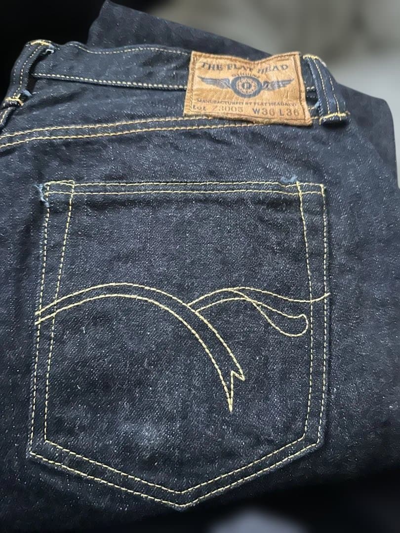 【美品】フラットヘッド Z3005 W36 濃紺 裾上げなし 新品ワンウォッシュ