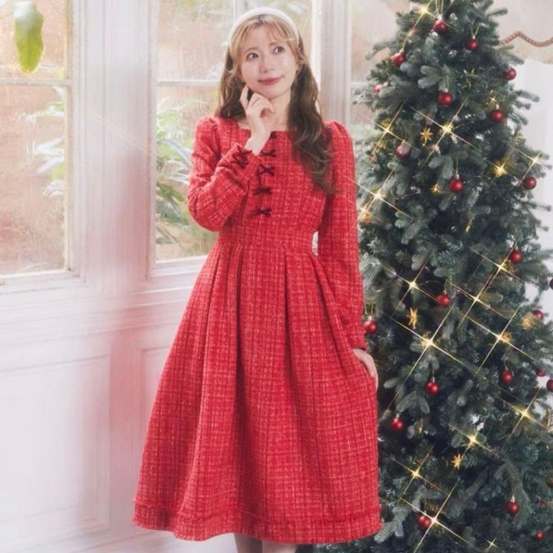 areeam リボンラメツイードワンピース あいにゃん アリーム