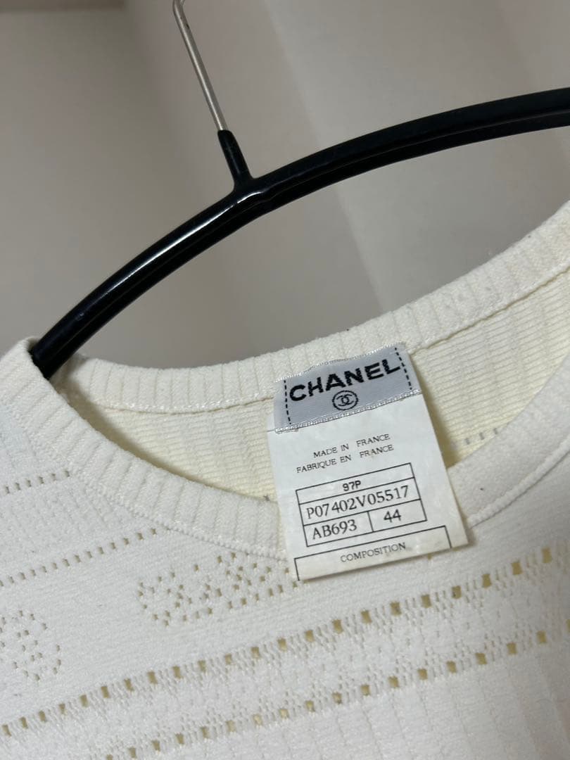 【CHANEL】ホワイト 編み込みデザイン Tシャツ