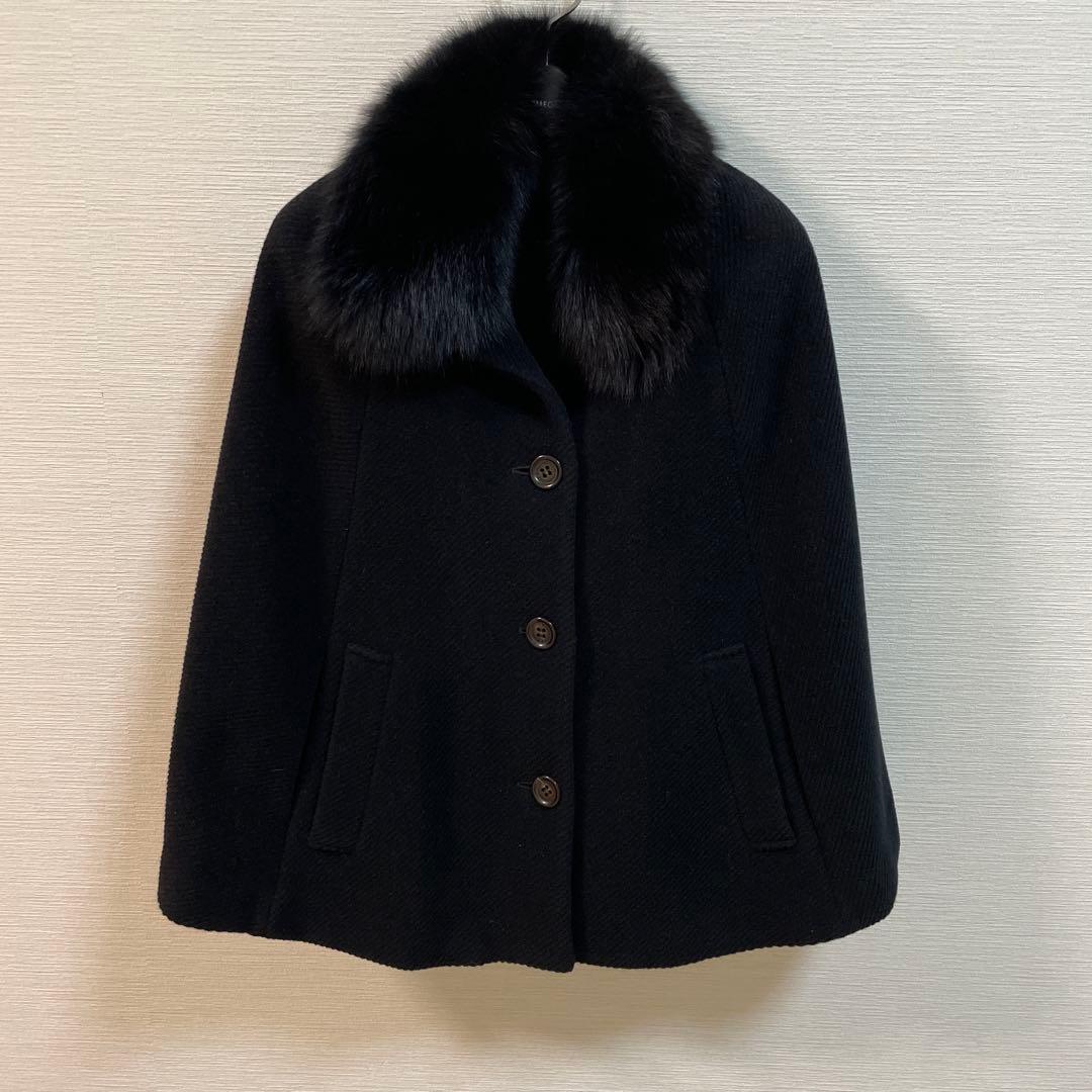 ホメオスタイル　ケープコート　ブルーフォックスファー　ポンチョ　ブラック