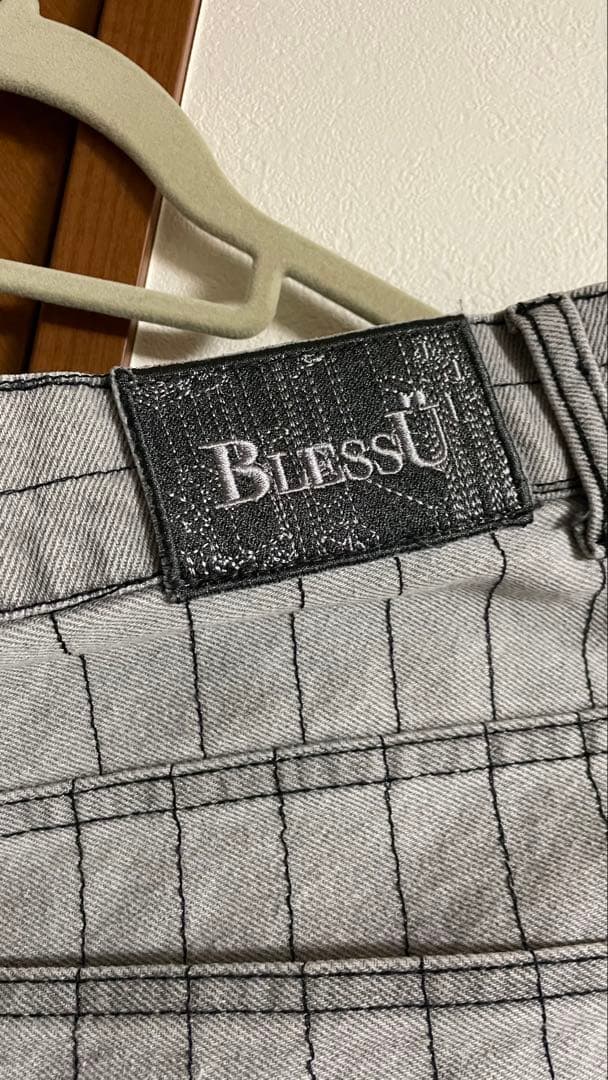 BLESSU ストライプ ワイドパンツ グレー