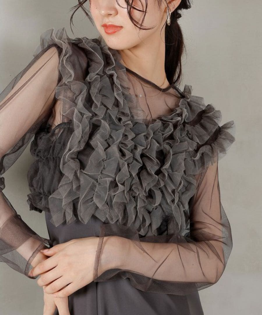 ＊美品＊チュール ボリューム フリル ベスト シアー トップス ワンピース