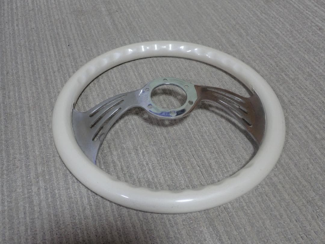 ★当時物★バタフライ　ビレット　ステアリング　ハンドル　ホワイト系　約360mm