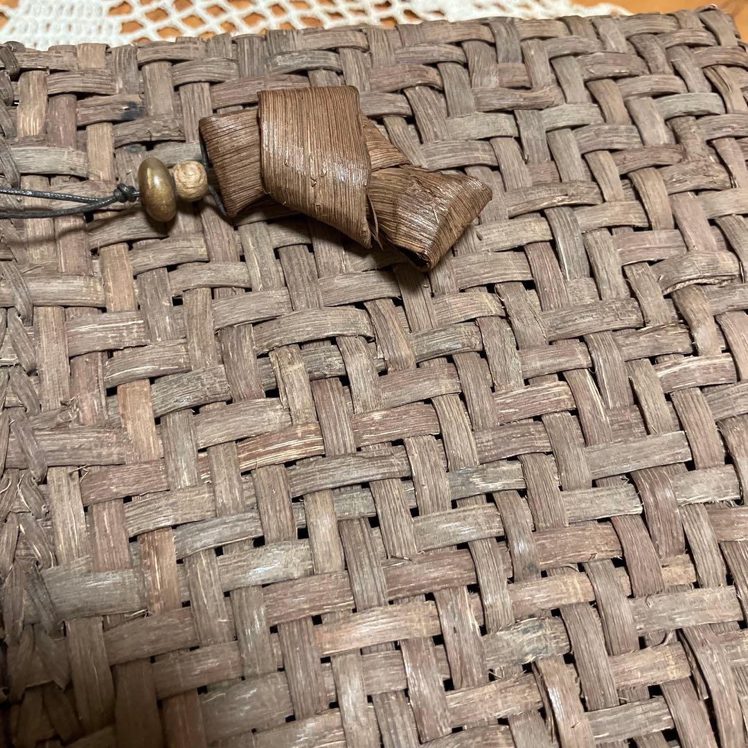 山葡萄国産かごバック手提げショルダー2way藍染め型染め格子木綿刺し子チャーム付