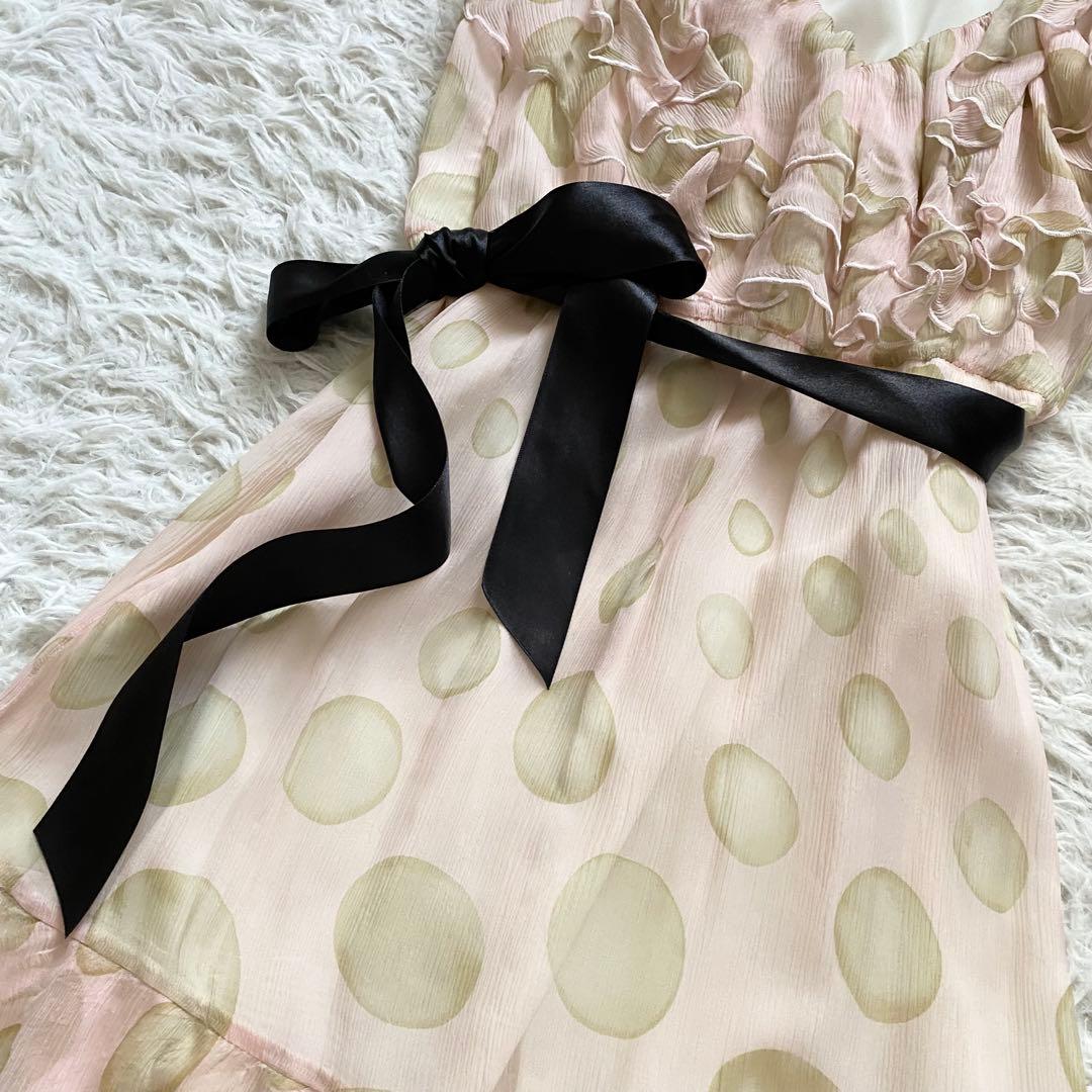 極美品■レッドヴァレンティノ　シルク100％　フリルワンピース　Aライン　42