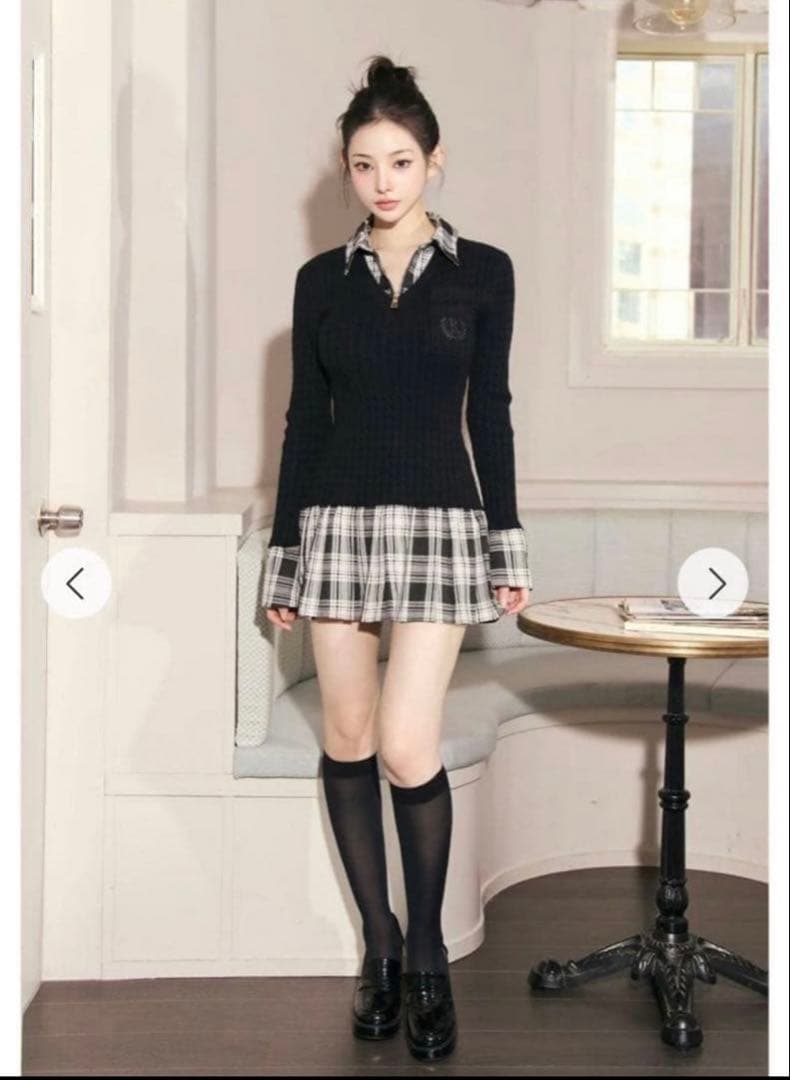 randy カービーニットチェックドッキングワンピース FS ブラック