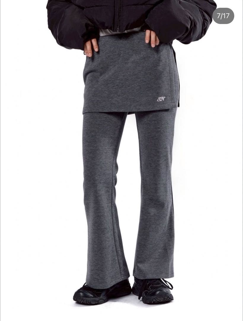 新品 smyeon レイヤードフレアパンツ グレー S
