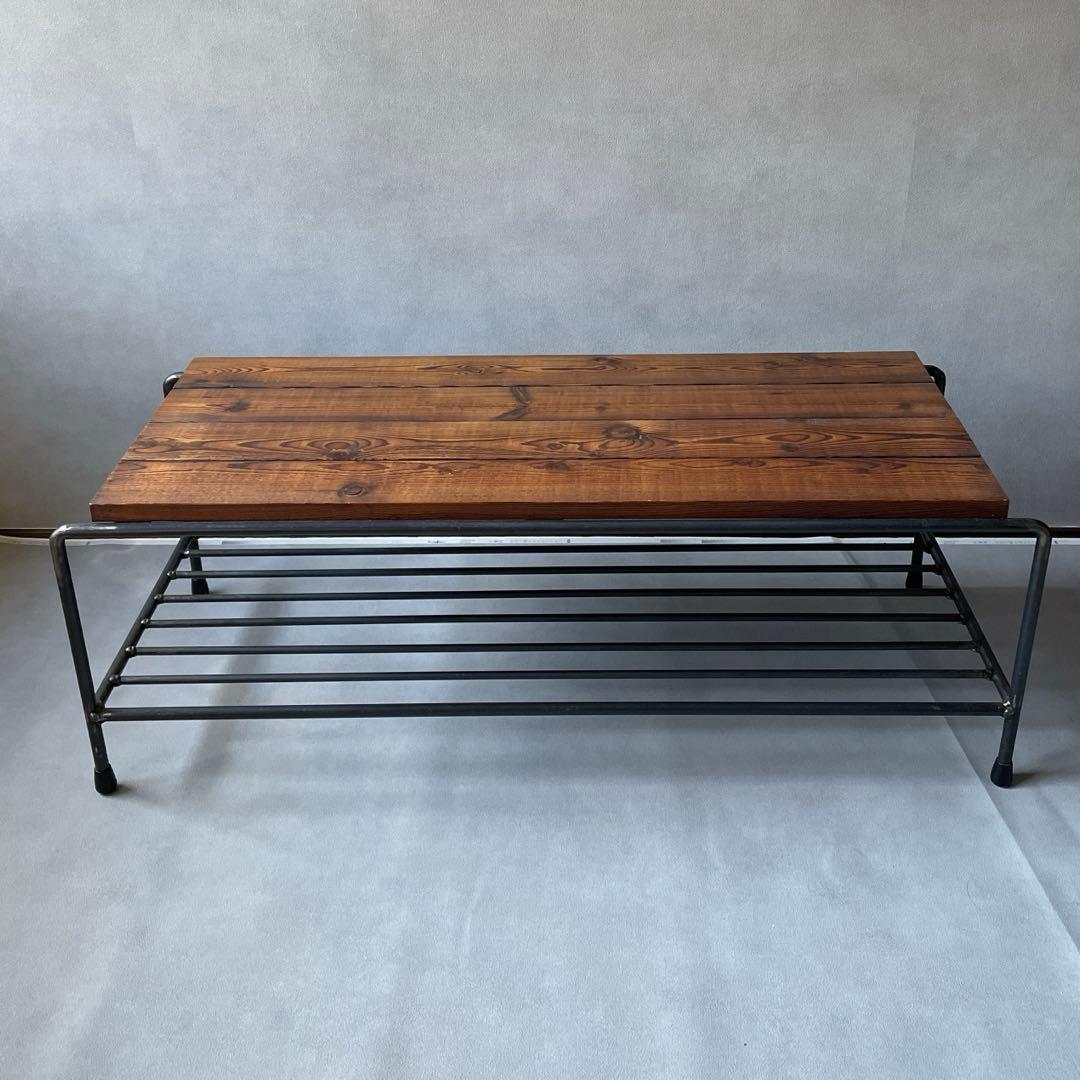 テーブル　ローボード　ヴィンテージ　スチール & ウッドトップ