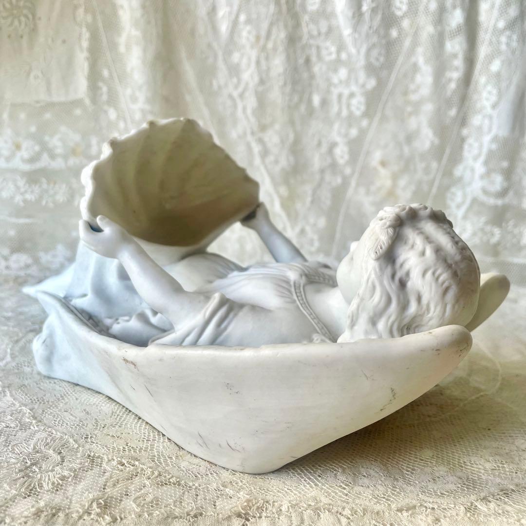 【大きめ】花輪を被った天使の聖水盤　フランスアンティーク　ベネチエ　エンジェル