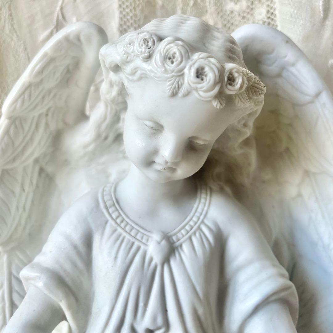 【大きめ】花輪を被った天使の聖水盤　フランスアンティーク　ベネチエ　エンジェル
