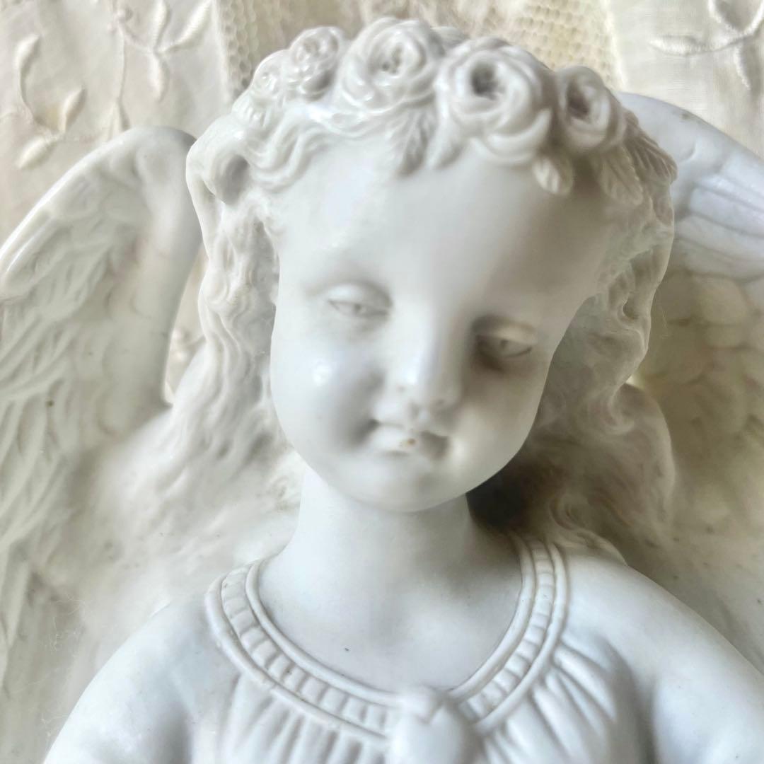 【大きめ】花輪を被った天使の聖水盤　フランスアンティーク　ベネチエ　エンジェル