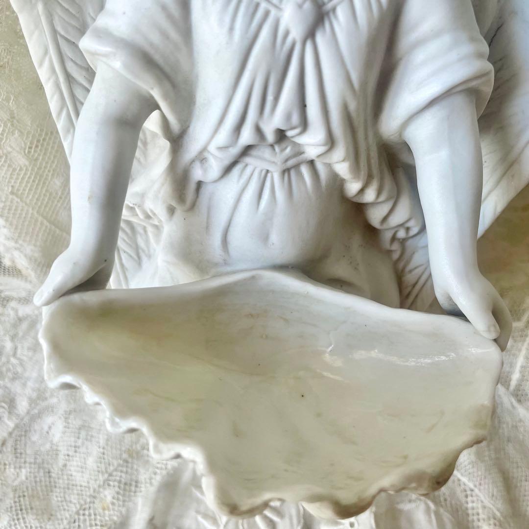 【大きめ】花輪を被った天使の聖水盤　フランスアンティーク　ベネチエ　エンジェル