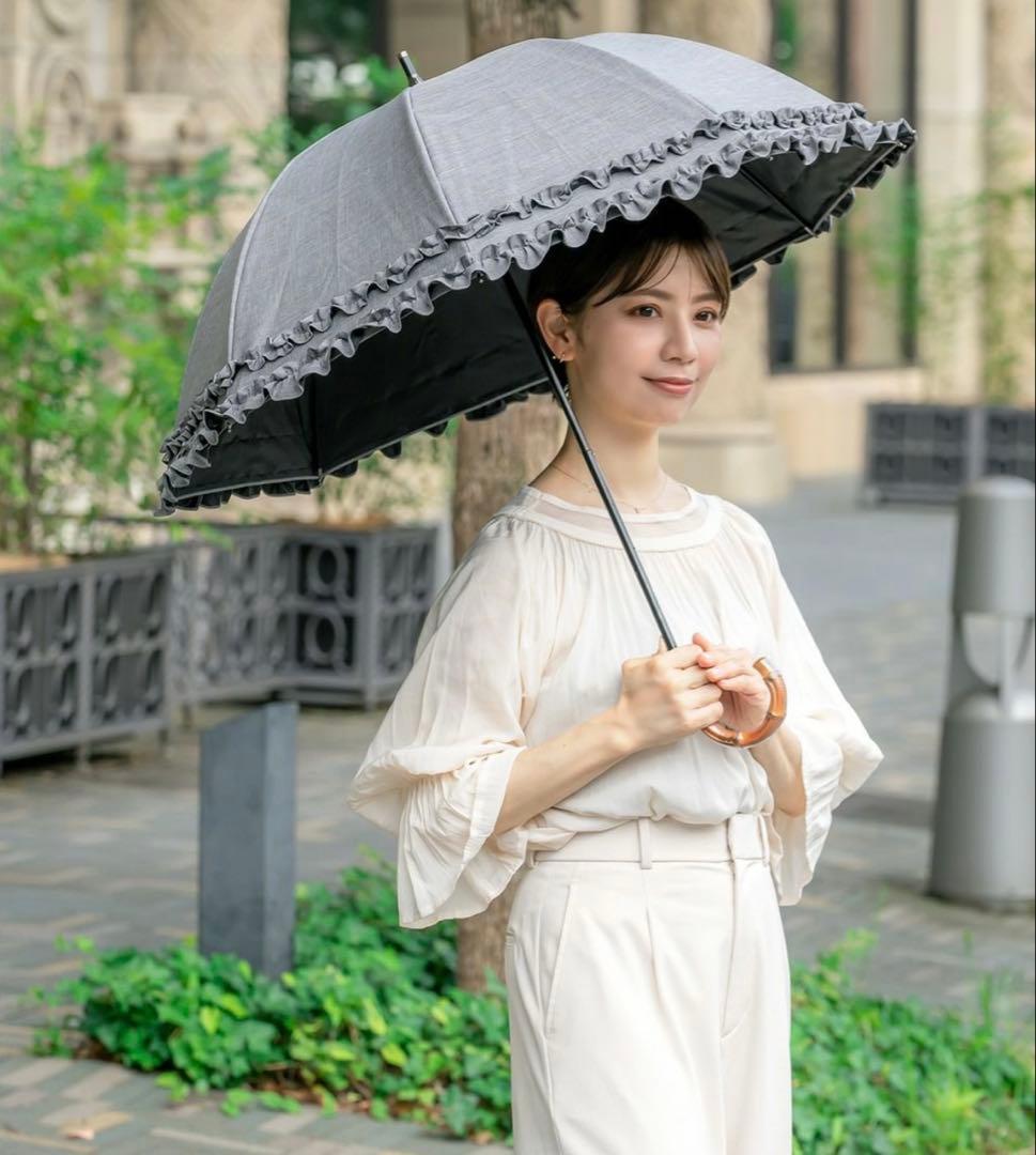 芦屋ロサブラン ショート 日傘 ダブルフリルグレー