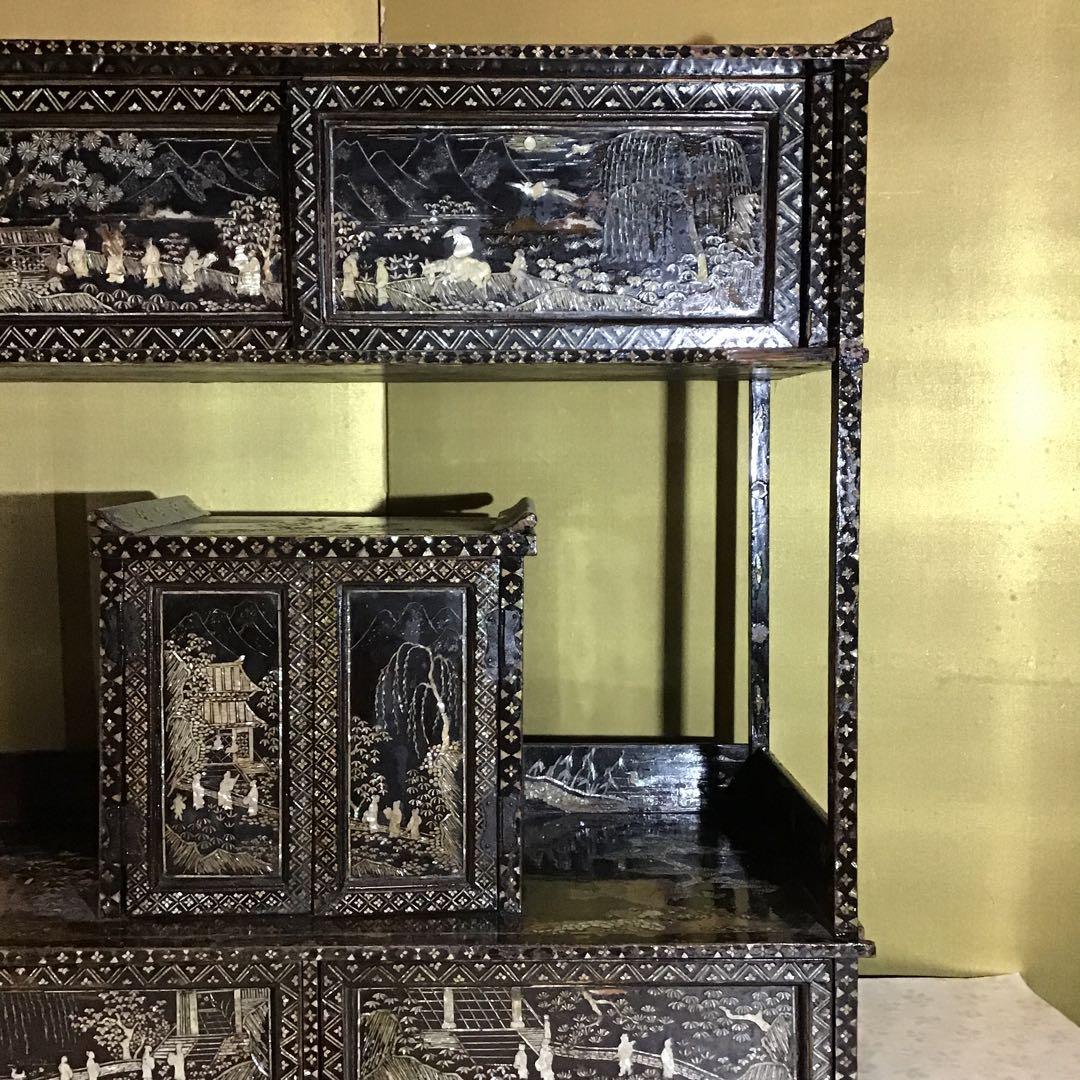 極細密螺鈿　小型　棚　江戸期