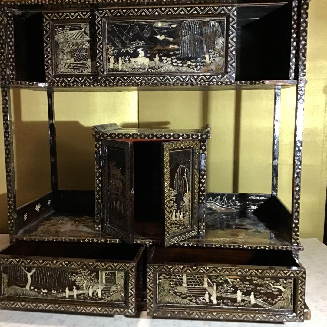 極細密螺鈿　小型　棚　江戸期