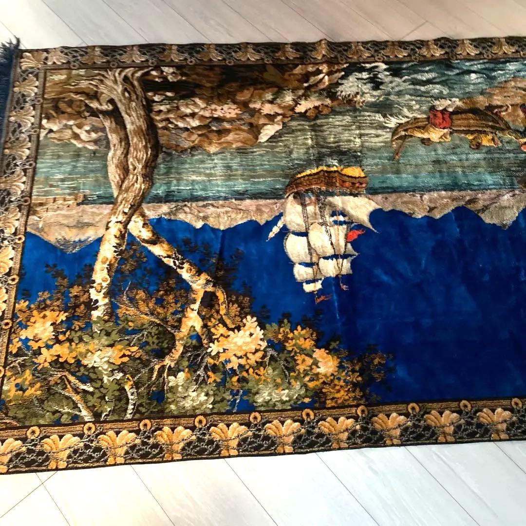 海の風景 織物ラグ モンゴル　カーペット　ラグ　ビンテージ