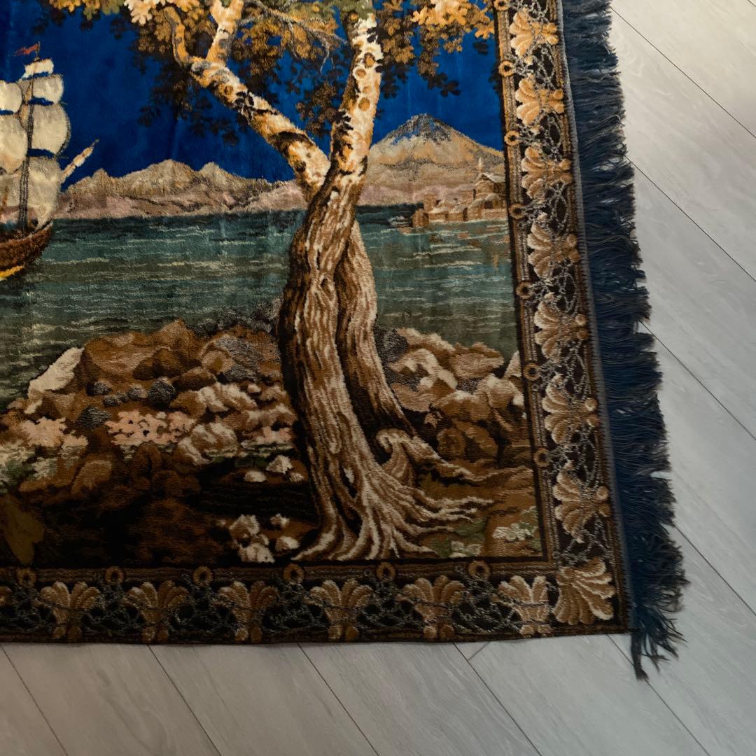 海の風景 織物ラグ モンゴル　カーペット　ラグ　ビンテージ