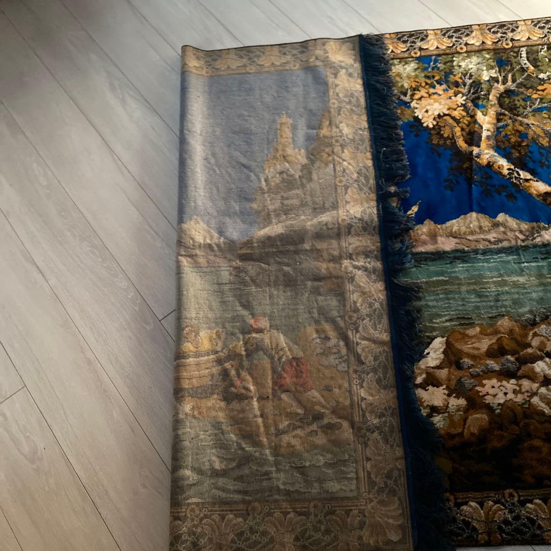 海の風景 織物ラグ モンゴル　カーペット　ラグ　ビンテージ