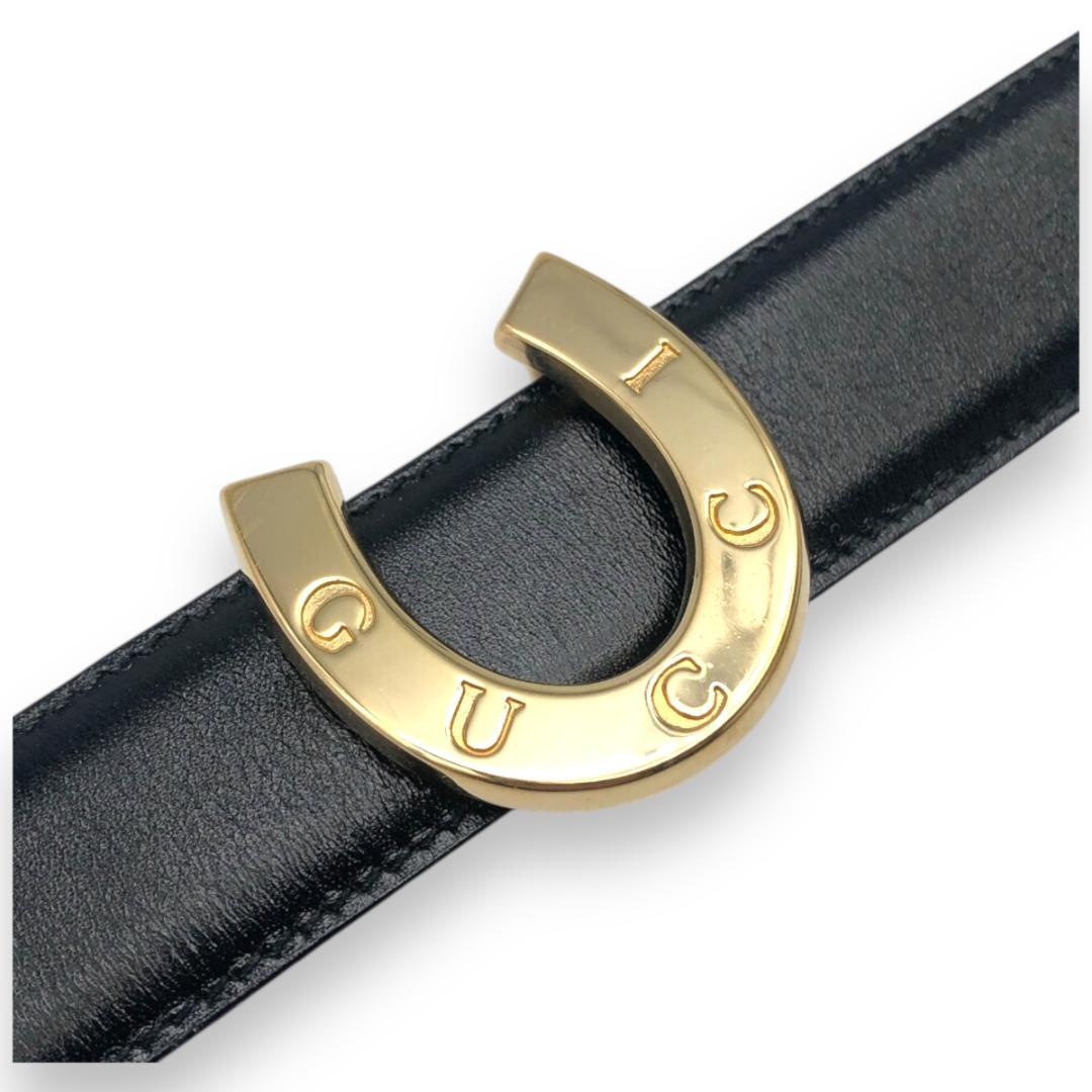 【美品】グッチ ホースシュー リバーシブル ベルト ゴールド ブラック ブラウン