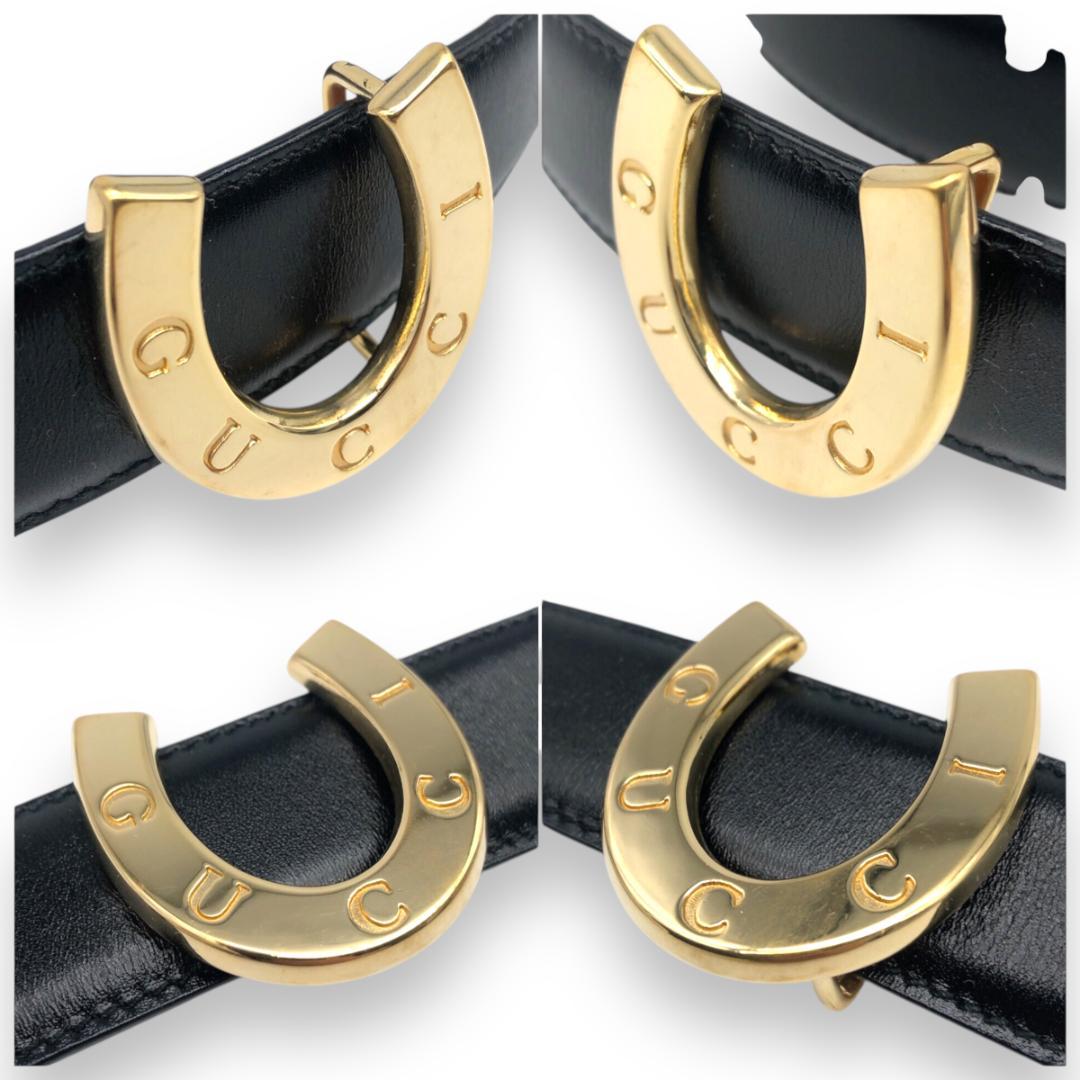 【美品】グッチ ホースシュー リバーシブル ベルト ゴールド ブラック ブラウン