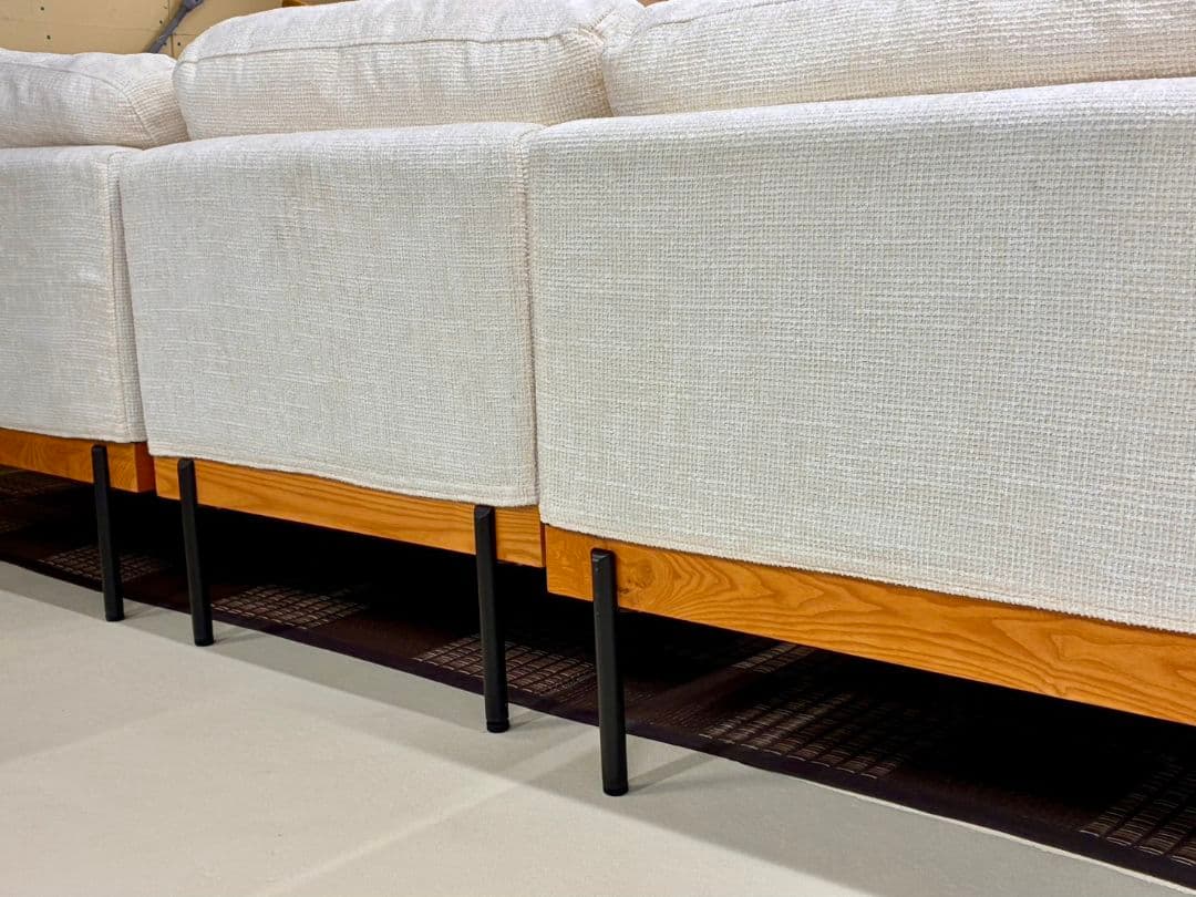 北欧風 ユニットソファ オットマン付き(アイボリー)