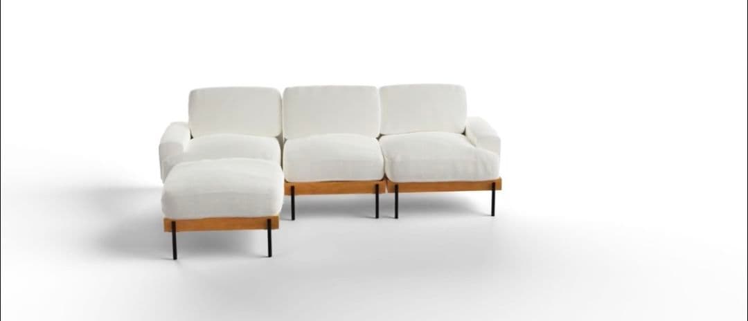 北欧風 ユニットソファ オットマン付き(アイボリー)