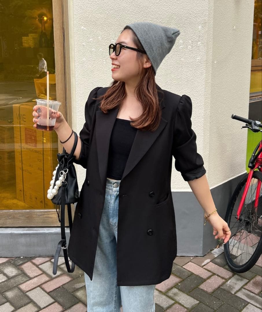 黒 テーラードジャケット ダブルブレスト