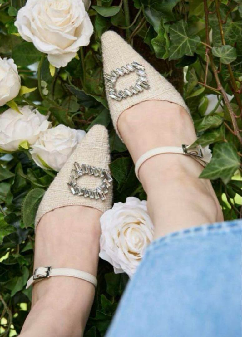 正規品 新品未使用 Herlipto Tweed Crystal Mules