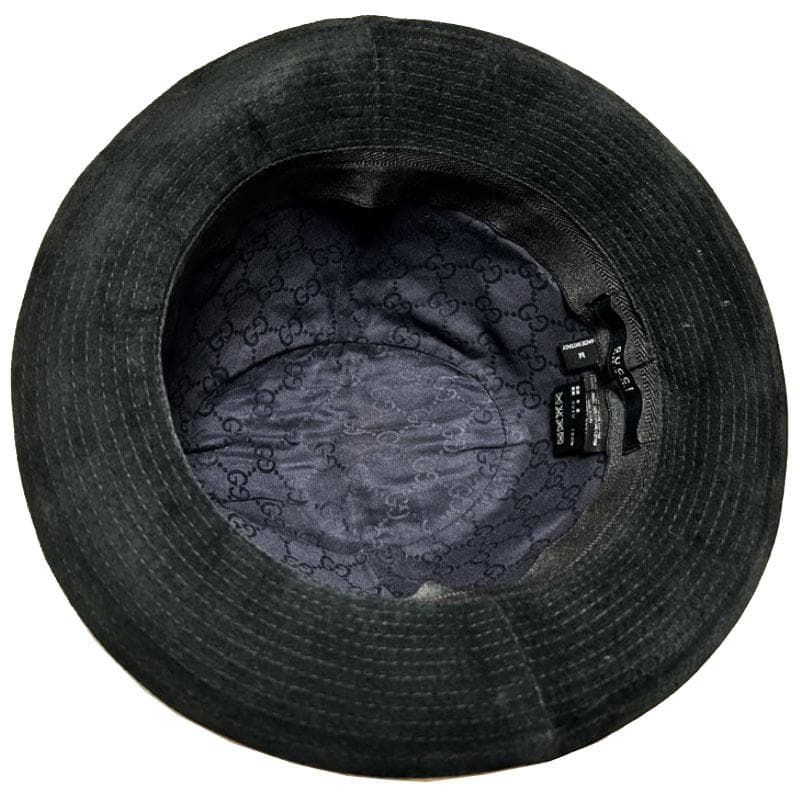 美品 グッチ GUCCI バケットハット 黒 スエード 羊革 裏GG柄 綿 M