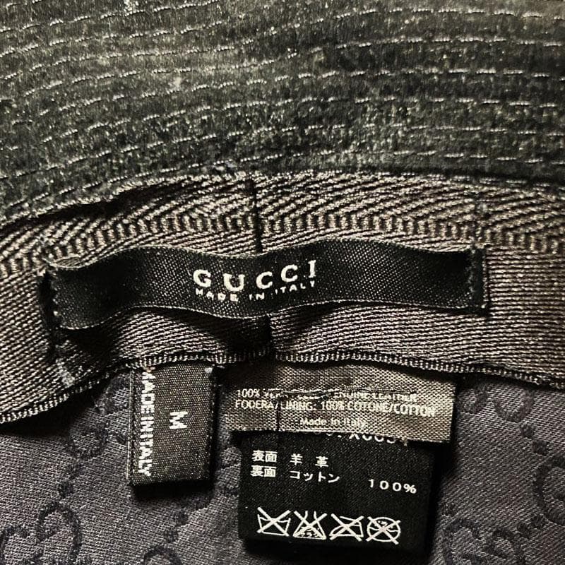 美品 グッチ GUCCI バケットハット 黒 スエード 羊革 裏GG柄 綿 M