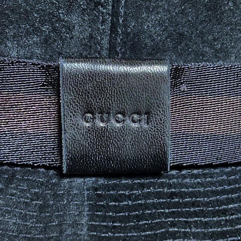 美品 グッチ GUCCI バケットハット 黒 スエード 羊革 裏GG柄 綿 M