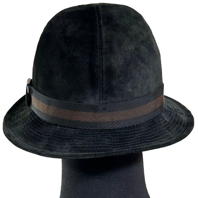 美品 グッチ GUCCI バケットハット 黒 スエード 羊革 裏GG柄 綿 M