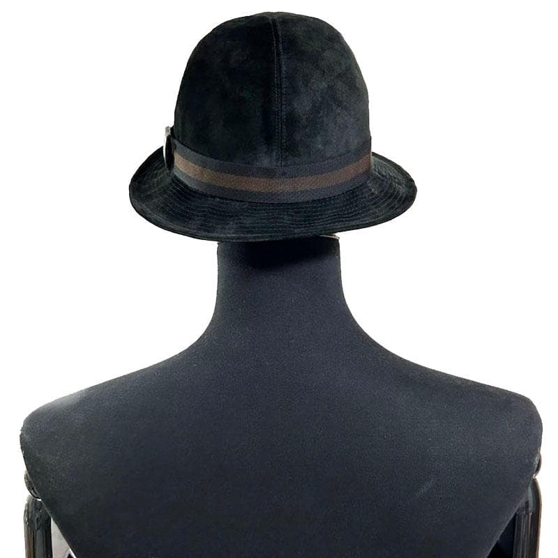 美品 グッチ GUCCI バケットハット 黒 スエード 羊革 裏GG柄 綿 M