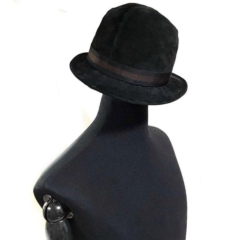 美品 グッチ GUCCI バケットハット 黒 スエード 羊革 裏GG柄 綿 M