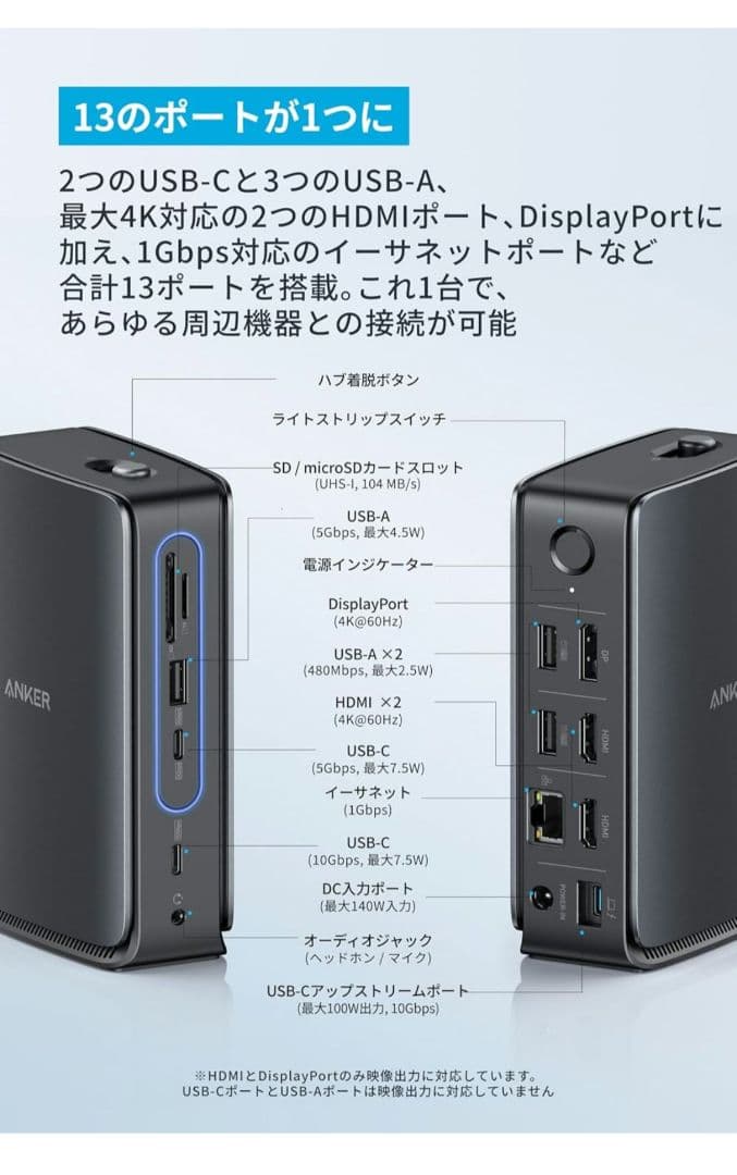 Anker Nano ドッキングステーション (13-in-1, 着脱式)