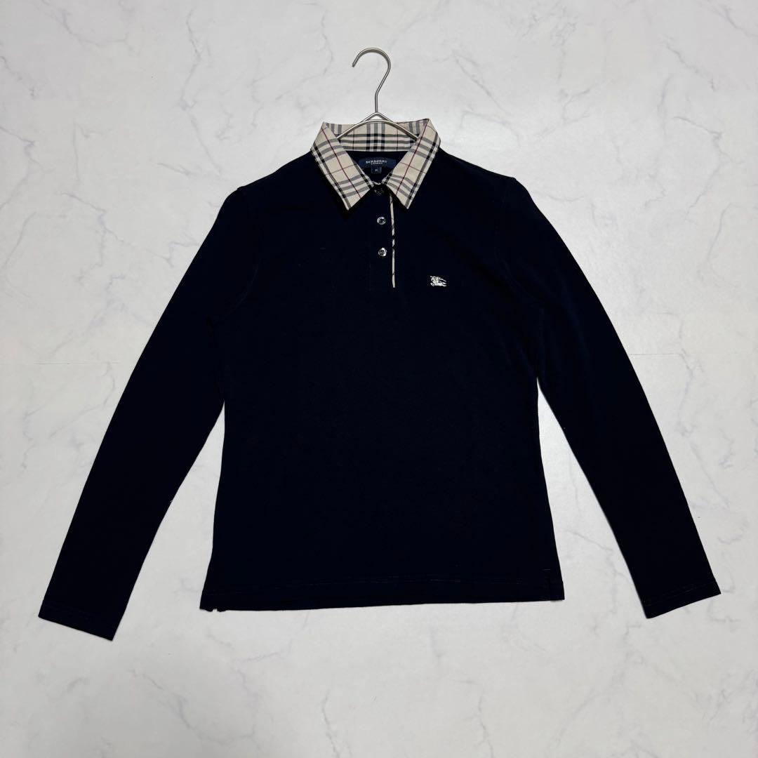 BURBERRYLONDON バーバリー ノバチェック ポロシャツ長袖 ネイビー