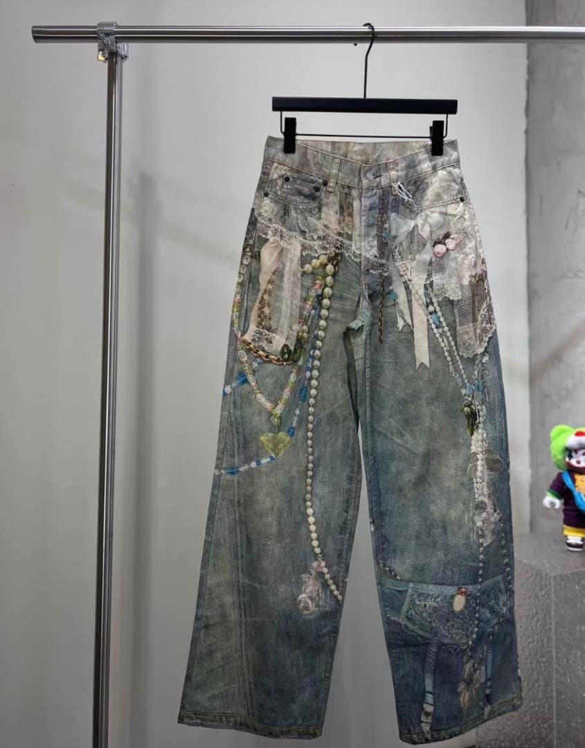 Acne Studios ビーズ＆レース装飾 デニムパンツ